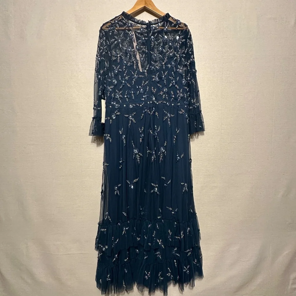 NWT Mac Duggal High Neck Embellished Flutter Half Length Sleeve Dress - size 18W
